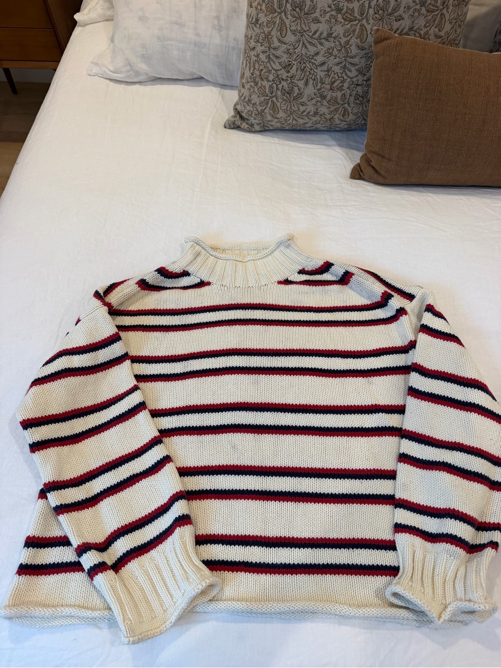 J. Crew Cream Sweater with Red and Navy Stripes - Women